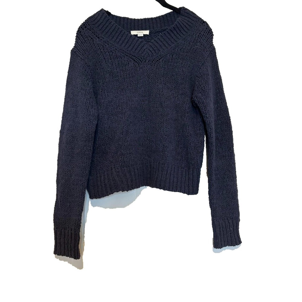 Vince sz XXS oversized 73% cotton navy sweater V neck loose knit‎ relaxed #2027